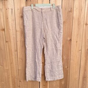 Banana Republic Martin Fit Linen Pants Size 14 Cropped Wide Leg Tan Beige Khaki